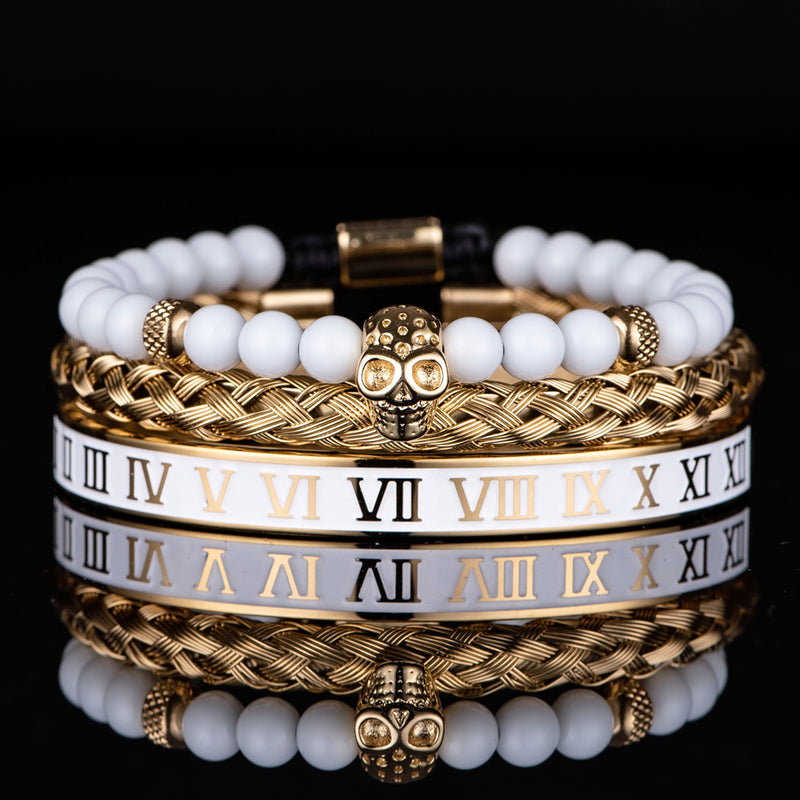 Stainless Steel Bracelet with Roman Numerals Crown
